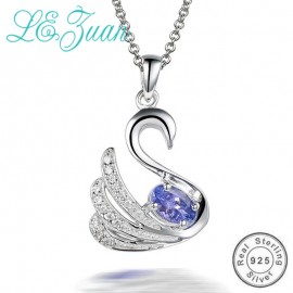 Lamp;zuan Natural 0.2ct Blue Tanzanite Stone Swan Pendants for Women 925 Sterling Silver Necklace Fine Jewelry With Silver Chains
