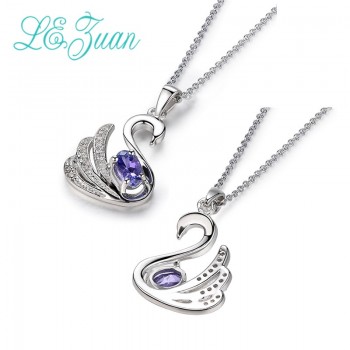 Lamp;zuan Natural 0.2ct Blue Tanzanite Stone Swan Pendants for Women 925 Sterling Silver Necklace Fine Jewelry With Silver Chains