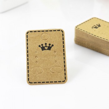 100Pcs 4.5x3.2cm Craft Paper Ear Studs Card Hang Tag Jewelry Display Earring Crads Favor Label Tag Brown Color Crown Printing