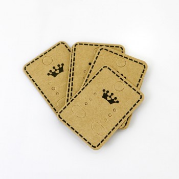 100Pcs 4.5x3.2cm Craft Paper Ear Studs Card Hang Tag Jewelry Display Earring Crads Favor Label Tag Brown Color Crown Printing