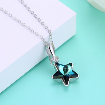 Genuine 925 sterling silver necklace women Crystal from Swarovsk Elements Star sterling silver Cable chain Prom pendant necklace
