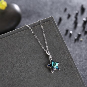Genuine 925 sterling silver necklace women Crystal from Swarovsk Elements Star sterling silver Cable chain Prom pendant necklace