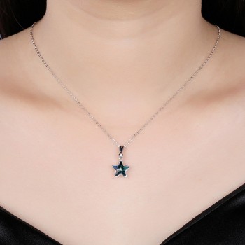 Genuine 925 sterling silver necklace women Crystal from Swarovsk Elements Star sterling silver Cable chain Prom pendant necklace