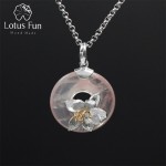 Lotus Fun Real 925 Sterling Silver Natural Pink Stone Handmade Design Fine Jewelry Lotus Whispers Pendant without Necklace