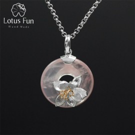 Lotus Fun Real 925 Sterling Silver Natural Pink Stone Handmade Design Fine Jewelry Lotus Whispers Pendant without Necklace
