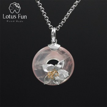 Lotus Fun Real 925 Sterling Silver Natural Pink Stone Handmade Design Fine Jewelry Lotus Whispers Pendant without Necklace