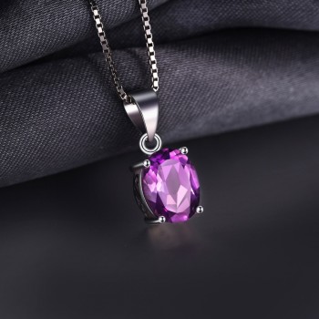 JewelryPalace Oval 1.7ct Natural Purple Amethyst Birthstone Solitaire Pendant Solid 925 Sterling Silver Jewelry Without a Chain