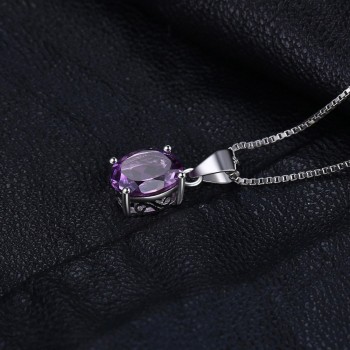 JewelryPalace Oval 1.7ct Natural Purple Amethyst Birthstone Solitaire Pendant Solid 925 Sterling Silver Jewelry Without a Chain