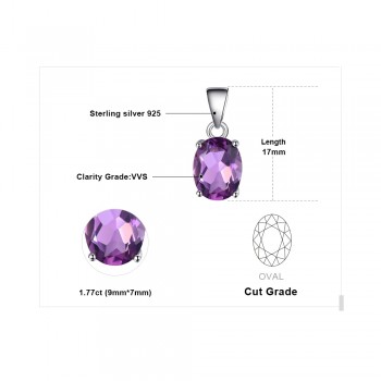 JewelryPalace Oval 1.7ct Natural Purple Amethyst Birthstone Solitaire Pendant Solid 925 Sterling Silver Jewelry Without a Chain