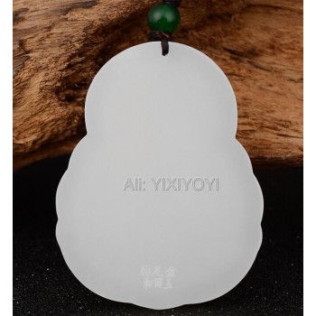 Natural White HeTian Jade + 18K Solid Gold Large Chinese Buddha GuanYin Lucky Amulet Pendant + Free Necklace Jewelry Certificate