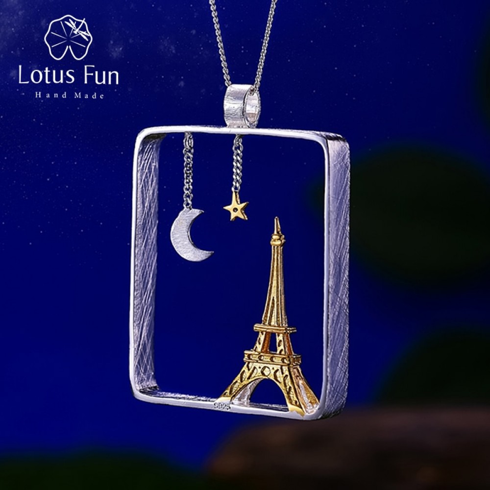 Lotus Fun Real 925 Sterling Silver Handmade Fine Jewelry Eiffel Tower Design Pendant without Necklace Acessorios for Women