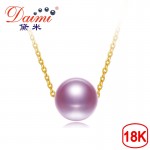 DAIMI 18k Pearl Pendant 7-7.5MM Fresheater Pearl Choker Necklace White/Pink/Purple Pearl amp; 18k Pure Gold Chain Pendant