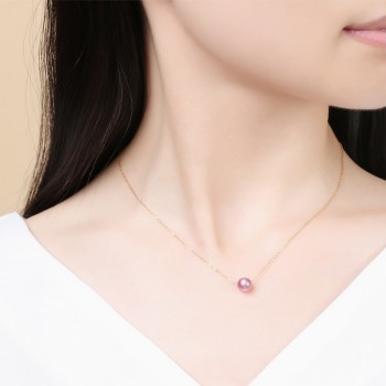 DAIMI 18k Pearl Pendant 7-7.5MM Fresheater Pearl Choker Necklace White/Pink/Purple Pearl amp; 18k Pure Gold Chain Pendant