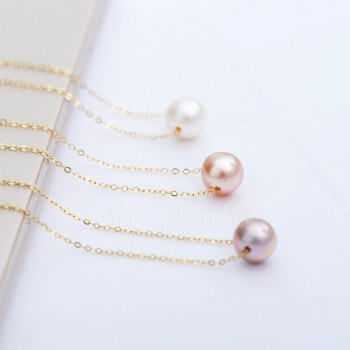 DAIMI 18k Pearl Pendant 7-7.5MM Fresheater Pearl Choker Necklace White/Pink/Purple Pearl amp; 18k Pure Gold Chain Pendant