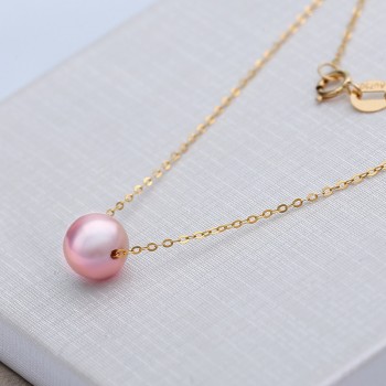 DAIMI 18k Pearl Pendant 7-7.5MM Fresheater Pearl Choker Necklace White/Pink/Purple Pearl amp; 18k Pure Gold Chain Pendant