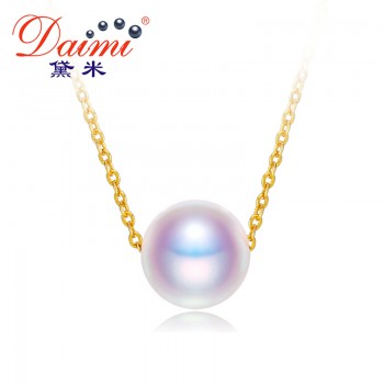 DAIMI 18k Pearl Pendant 7-7.5MM Fresheater Pearl Choker Necklace White/Pink/Purple Pearl amp; 18k Pure Gold Chain Pendant