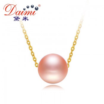 DAIMI 18k Pearl Pendant 7-7.5MM Fresheater Pearl Choker Necklace White/Pink/Purple Pearl amp; 18k Pure Gold Chain Pendant