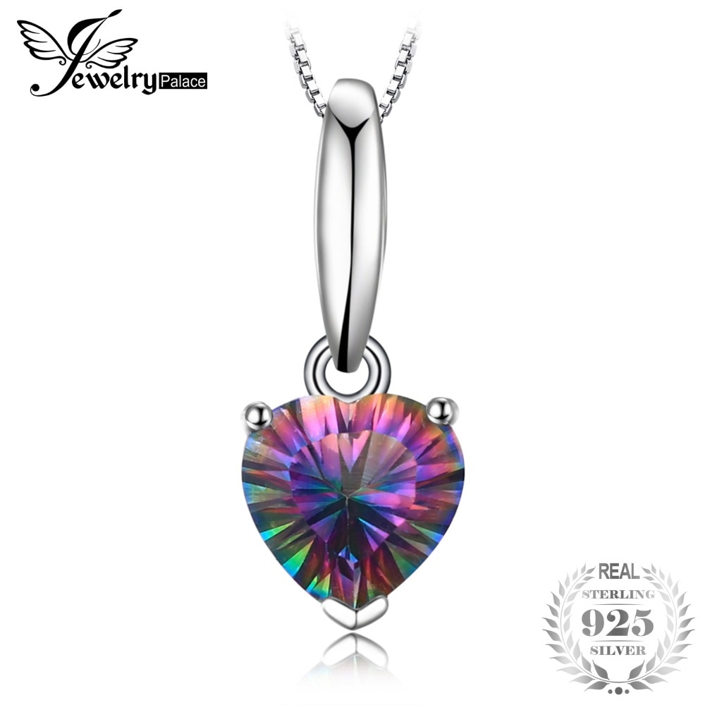 Jewelrypalace Heart Genuine Mystic Fire Rainbow Topaz Pendant Fine Jewelry Pure Solid 925 Sterling Silver Not include a Chain