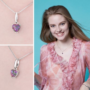 Jewelrypalace Heart Genuine Mystic Fire Rainbow Topaz Pendant Fine Jewelry Pure Solid 925 Sterling Silver Not include a Chain
