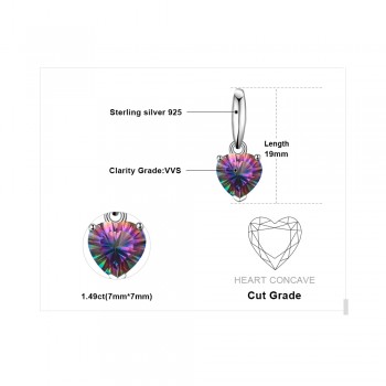 Jewelrypalace Heart Genuine Mystic Fire Rainbow Topaz Pendant Fine Jewelry Pure Solid 925 Sterling Silver Not include a Chain