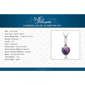 Jewelrypalace Heart Genuine Mystic Fire Rainbow Topaz Pendant Fine Jewelry Pure Solid 925 Sterling Silver Not include a Chain