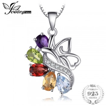 JewelryPalace Butterfly 2.4ct Genuine Amethyst Garnet Peridot Citrine Blue Topaz Pendant 925 Sterling Silver Without a Chain