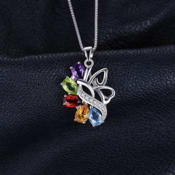 JewelryPalace Butterfly 2.4ct Genuine Amethyst Garnet Peridot Citrine Blue Topaz Pendant 925 Sterling Silver Without a Chain