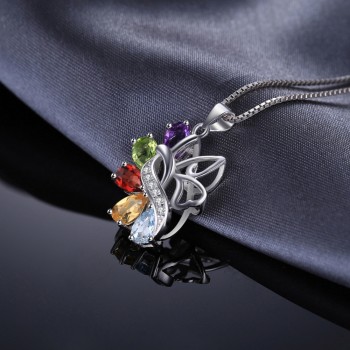 JewelryPalace Butterfly 2.4ct Genuine Amethyst Garnet Peridot Citrine Blue Topaz Pendant 925 Sterling Silver Without a Chain