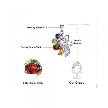 JewelryPalace Butterfly 2.4ct Genuine Amethyst Garnet Peridot Citrine Blue Topaz Pendant 925 Sterling Silver Without a Chain