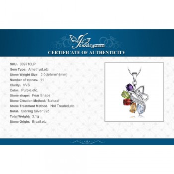 JewelryPalace Butterfly 2.4ct Genuine Amethyst Garnet Peridot Citrine Blue Topaz Pendant 925 Sterling Silver Without a Chain