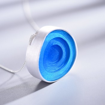 Lotus Fun Real 925 Sterling Silver Minimalism Style Fine Jewelry Geometric Near Round Design  Epoxy Pendant without Necklace