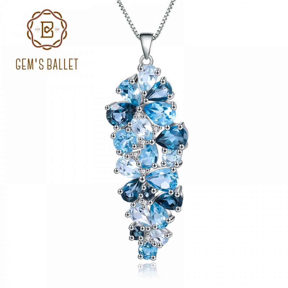 Gems Ballet 925 Sterling Silver London Blue Topaz Swiss Blue Topaz Sky Blue Topaz Mix Gemstone Pendant Necklace For Women