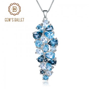 Gems Ballet 925 Sterling Silver London Blue Topaz Swiss Blue Topaz Sky Blue Topaz Mix Gemstone Pendant Necklace For Women