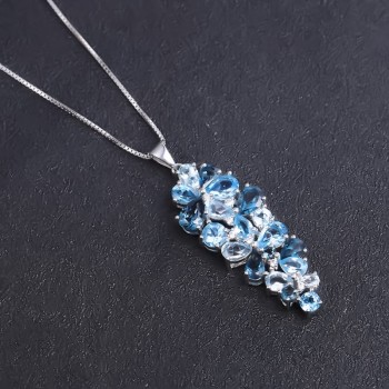 Gems Ballet 925 Sterling Silver London Blue Topaz Swiss Blue Topaz Sky Blue Topaz Mix Gemstone Pendant Necklace For Women