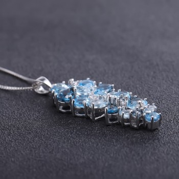 Gems Ballet 925 Sterling Silver London Blue Topaz Swiss Blue Topaz Sky Blue Topaz Mix Gemstone Pendant Necklace For Women