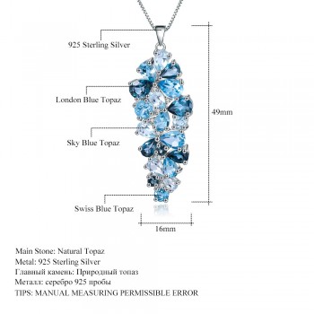 Gems Ballet 925 Sterling Silver London Blue Topaz Swiss Blue Topaz Sky Blue Topaz Mix Gemstone Pendant Necklace For Women