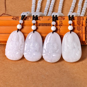 High Quality Jade Reiki Healing Crystal Buddha Chain Lucky White Jade Carved Buddha Lucky Amulet Pendant Necklace For Women Men
