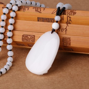 High Quality Jade Reiki Healing Crystal Buddha Chain Lucky White Jade Carved Buddha Lucky Amulet Pendant Necklace For Women Men