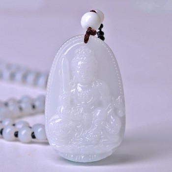 High Quality Jade Reiki Healing Crystal Buddha Chain Lucky White Jade Carved Buddha Lucky Amulet Pendant Necklace For Women Men