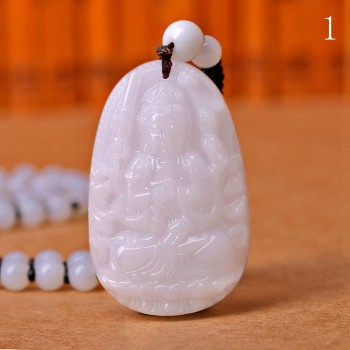 High Quality Jade Reiki Healing Crystal Buddha Chain Lucky White Jade Carved Buddha Lucky Amulet Pendant Necklace For Women Men