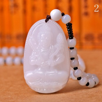 High Quality Jade Reiki Healing Crystal Buddha Chain Lucky White Jade Carved Buddha Lucky Amulet Pendant Necklace For Women Men