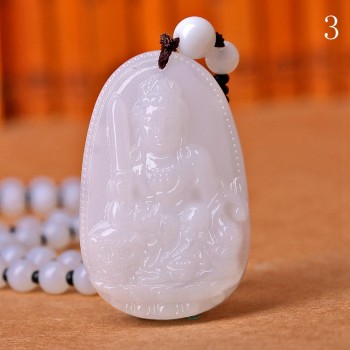 High Quality Jade Reiki Healing Crystal Buddha Chain Lucky White Jade Carved Buddha Lucky Amulet Pendant Necklace For Women Men