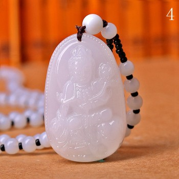 High Quality Jade Reiki Healing Crystal Buddha Chain Lucky White Jade Carved Buddha Lucky Amulet Pendant Necklace For Women Men