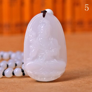 High Quality Jade Reiki Healing Crystal Buddha Chain Lucky White Jade Carved Buddha Lucky Amulet Pendant Necklace For Women Men