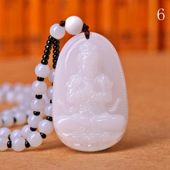 High Quality Jade Reiki Healing Crystal Buddha Chain Lucky White Jade Carved Buddha Lucky Amulet Pendant Necklace For Women Men