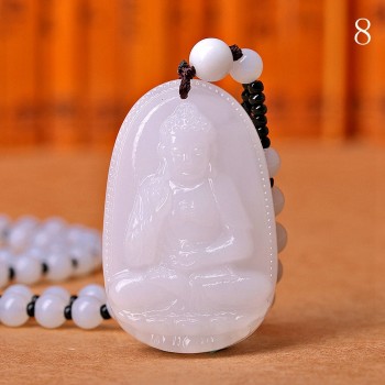 High Quality Jade Reiki Healing Crystal Buddha Chain Lucky White Jade Carved Buddha Lucky Amulet Pendant Necklace For Women Men