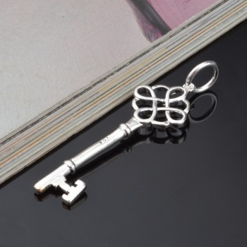 OMHXZJ Wholesale Personality Fashion OL Woman Girl Party Gift Silver Hollow Key 925 Sterling Silver Charm Pendant Necklace CH90