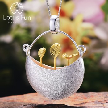 Lotus Fun Real 925 Sterling Silver Handmade Fine Jewelry My Little Garden Design Pendant without Necklace for Women  Acessories