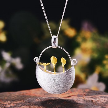 Lotus Fun Real 925 Sterling Silver Handmade Fine Jewelry My Little Garden Design Pendant without Necklace for Women  Acessories
