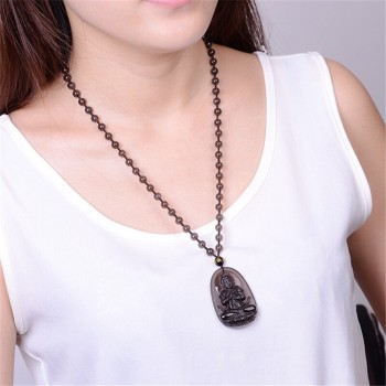 Natural Ice Obsidian Carved Buddha Lucky Amulet Smoky Quartz Pendant Necklace Smoke Crystal Women Men Jewelry Healing Reiki Gift
